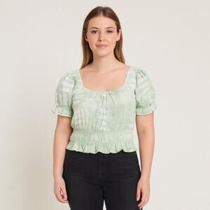 Good Luck Gem Women's Puff Sleeve Ruffle Hem Crop Size Medium - Light Green